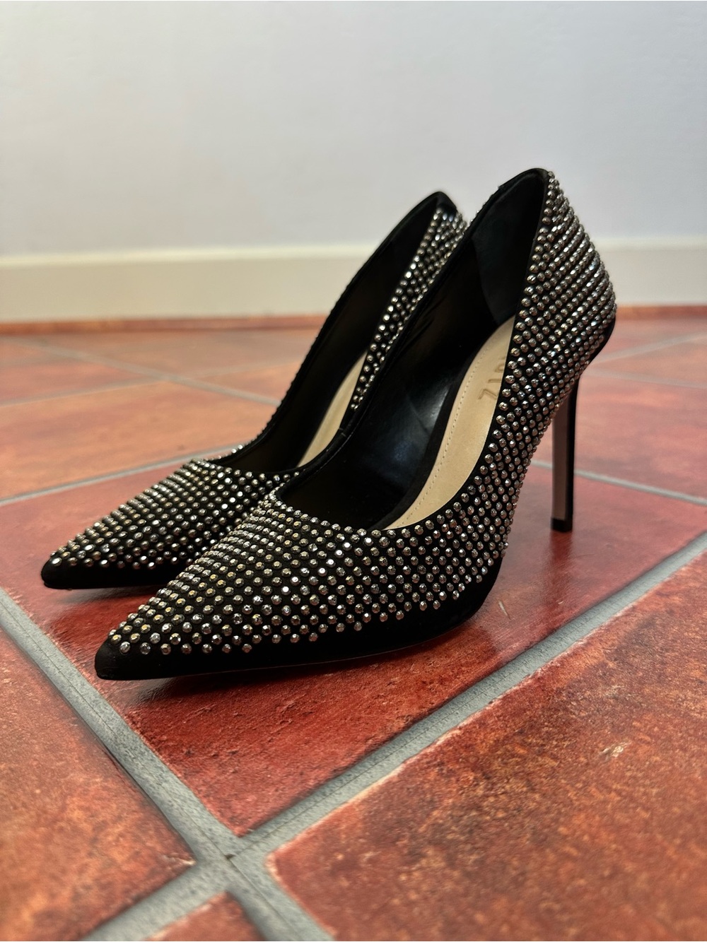 Schutz Black Pointed Toe Studded Pumps - Picture 5 of 9